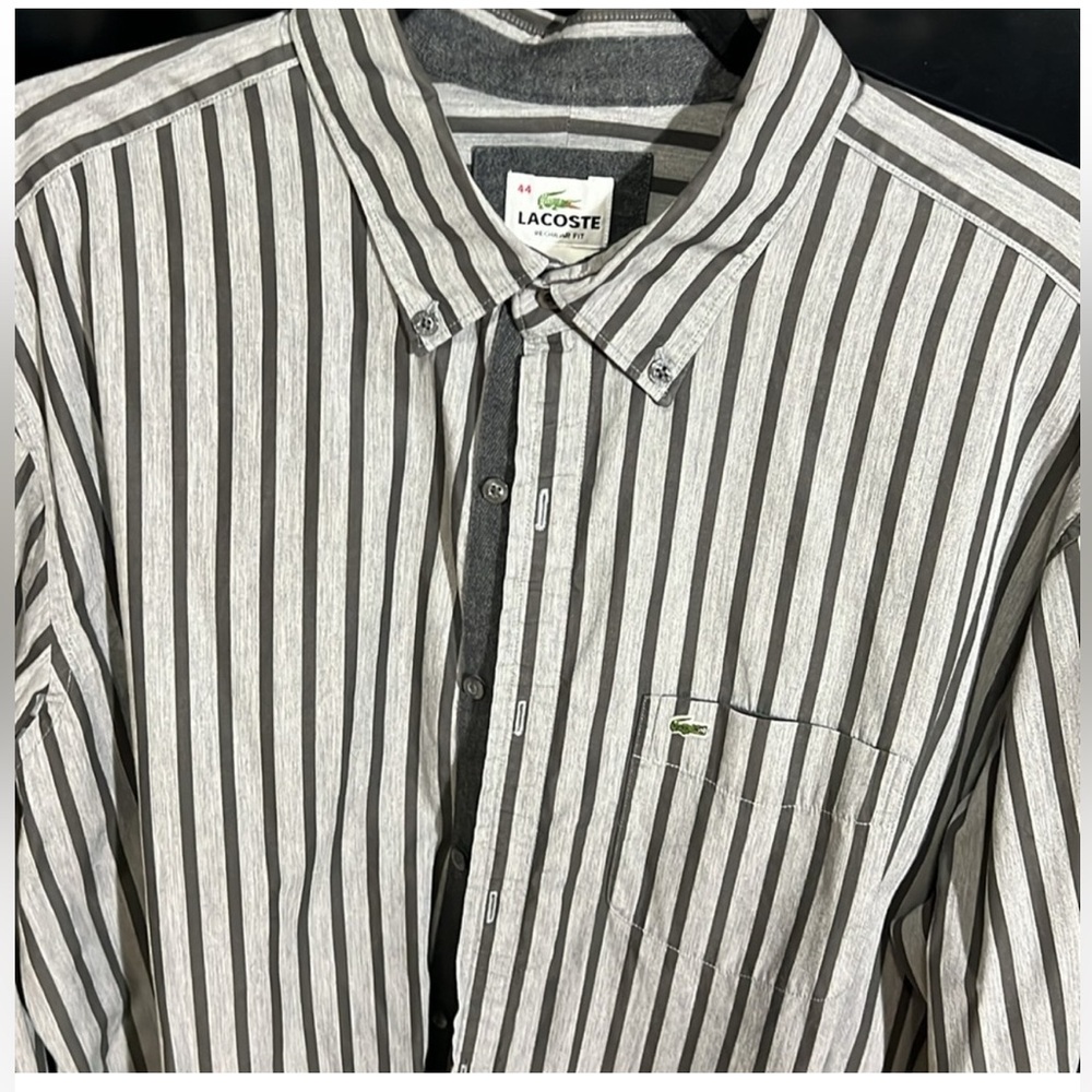 Lacoste Gray Striped Casual Button Down Shirt Woven
